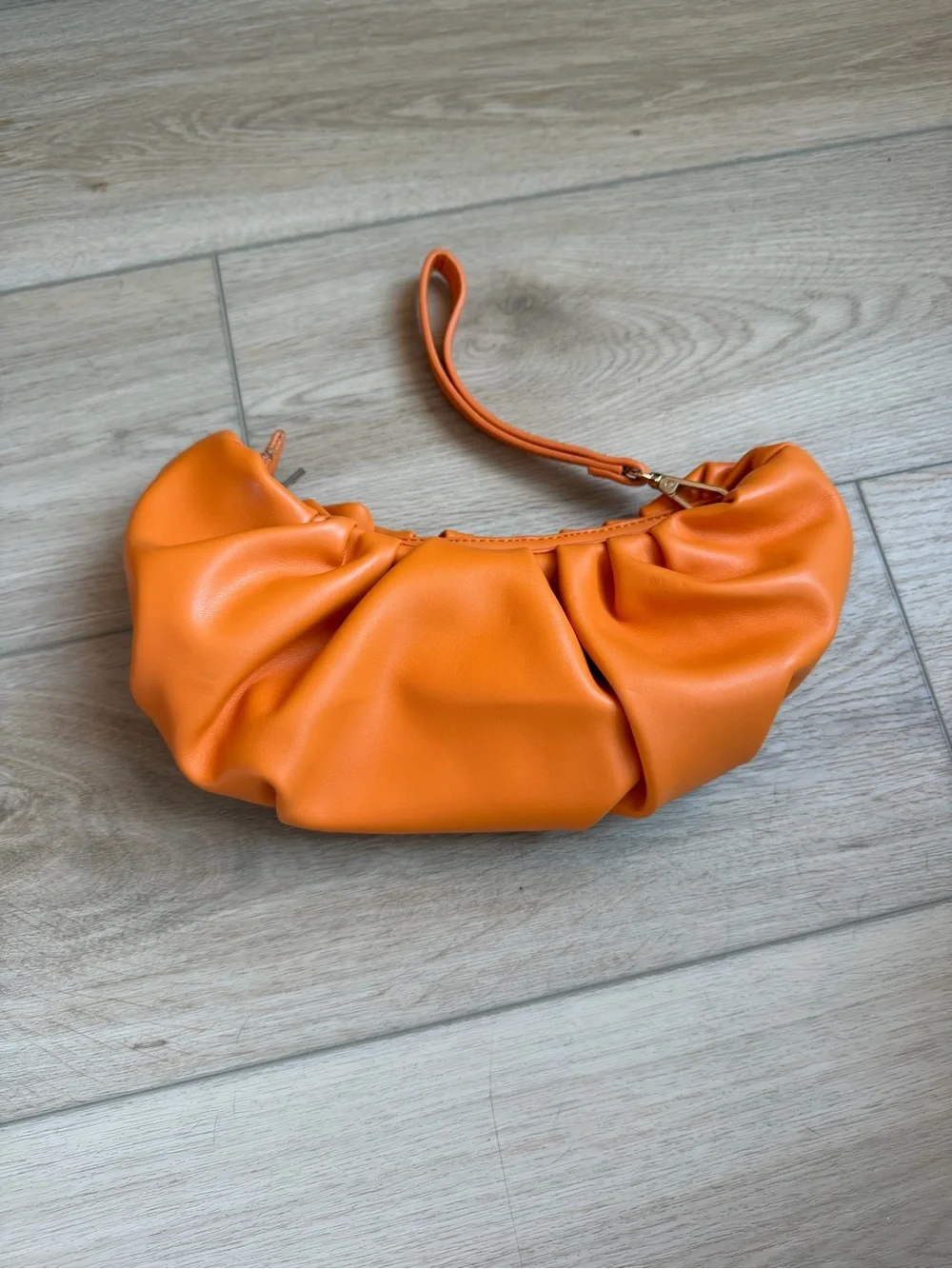 Chic Orange Gathered Shoulder Bag with Wristlet